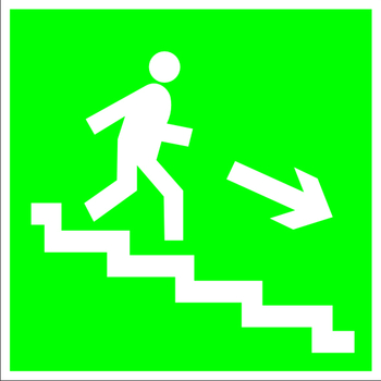 E13 направление к эвакуационному выходу по лестнице вниз (правосторонний) (пленка, 200х200 мм) - Знаки безопасности - Эвакуационные знаки - магазин "Охрана труда и Техника безопасности"